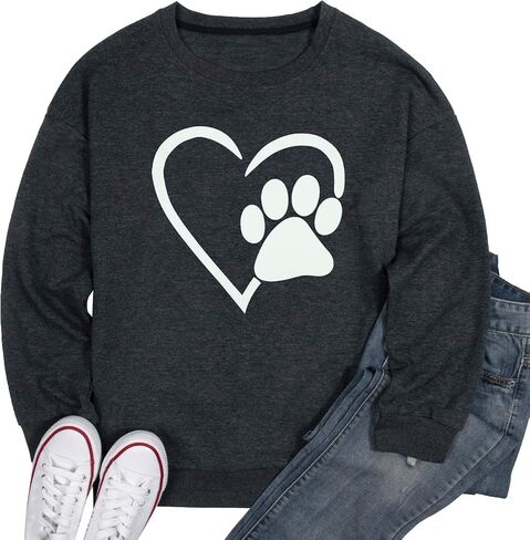 HEBBE Dog Mom Sweatshirts For Women Floral Dog Paw Sweatshirt Embroidered Dog Pullover Tops Oversized Sweater in Kuwait