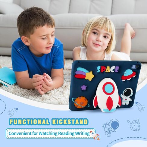 for iPad 9th Generation Case iPad 10.2 Case for Kids with Screen Protector, Kickstand, Shoulder Strap Cute Rocket Stand Silicone Protective Cover for iPad 9th 8th 7th Gen 2021 2020 2019, Blue in Saudi Arabia