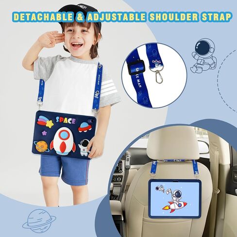 for iPad 9th Generation Case iPad 10.2 Case for Kids with Screen Protector, Kickstand, Shoulder Strap Cute Rocket Stand Silicone Protective Cover for iPad 9th 8th 7th Gen 2021 2020 2019, Blue in Saudi Arabia