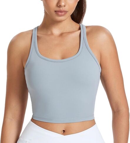 Women Racerback Longline Sports Bra U Neck Padded Tank Tops Wirefree Running Workout Yoga Bra Casual Crop Tops in Saudi Arabia