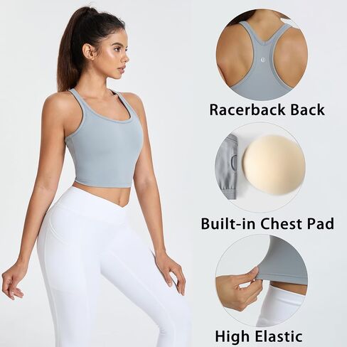 Women Racerback Longline Sports Bra U Neck Padded Tank Tops Wirefree Running Workout Yoga Bra Casual Crop Tops in Saudi Arabia