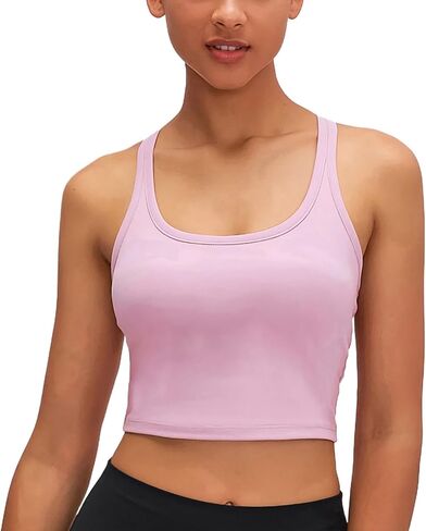 Women Racerback Longline Sports Bra U Neck Padded Tank Tops Wirefree Running Workout Yoga Bra Casual Crop Tops in Saudi Arabia