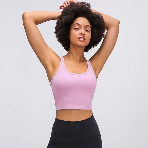 Women Racerback Longline Sports Bra U Neck Padded Tank Tops Wirefree Running Workout Yoga Bra Casual Crop Tops in Saudi Arabia