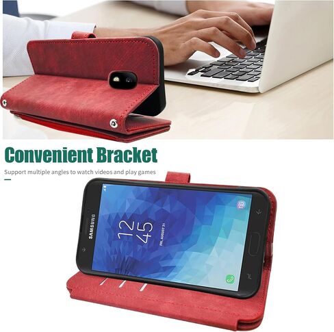 Compatible with Samsung Galaxy J3 Orbit J 3 Star 2018 3J Achieve Wallet Case Flip Card Holder Cell Strap Rugged Wrist Credit Purse Folio Phone Cover for J3V V 3rd Gen SM J337A J337V J337 Men Red in Saudi Arabia