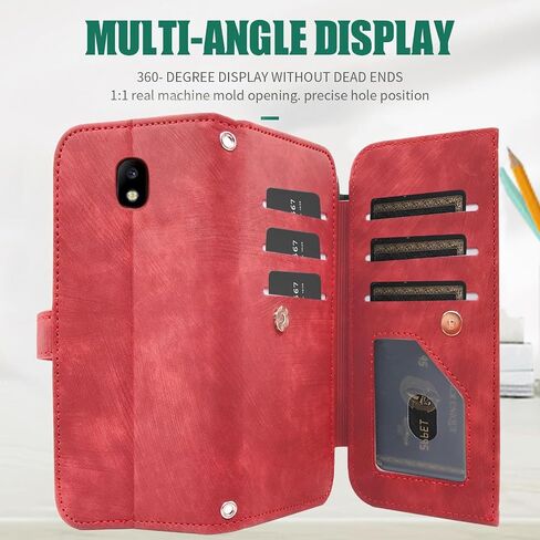 Compatible with Samsung Galaxy J3 Orbit J 3 Star 2018 3J Achieve Wallet Case Flip Card Holder Cell Strap Rugged Wrist Credit Purse Folio Phone Cover for J3V V 3rd Gen SM J337A J337V J337 Men Red in Saudi Arabia