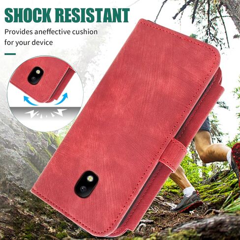 Compatible with Samsung Galaxy J3 Orbit J 3 Star 2018 3J Achieve Wallet Case Flip Card Holder Cell Strap Rugged Wrist Credit Purse Folio Phone Cover for J3V V 3rd Gen SM J337A J337V J337 Men Red in Saudi Arabia