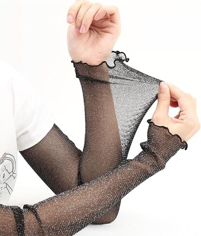 2 Pairs Women's Long Ultra-thin Lace Gloves Sun UV Protection,Tulle Sunscreen Sleeves Fingerlesss Arms in Saudi Arabia