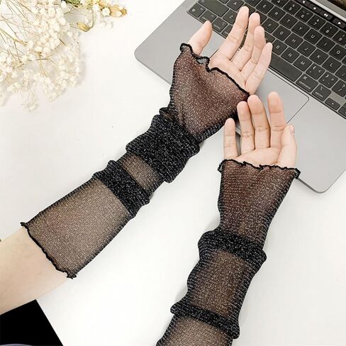 2 Pairs Women's Long Ultra-thin Lace Gloves Sun UV Protection,Tulle Sunscreen Sleeves Fingerlesss Arms in Saudi Arabia