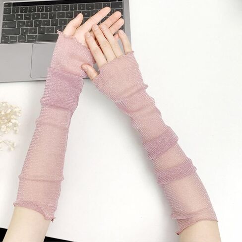 2 Pairs Women's Long Ultra-thin Lace Gloves Sun UV Protection,Tulle Sunscreen Sleeves Fingerlesss Arms in Saudi Arabia
