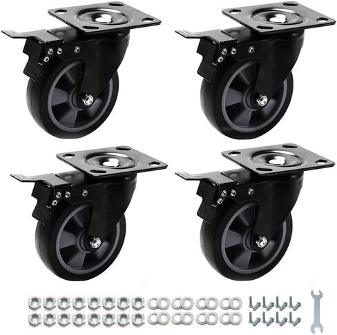 YingGate Swivel Caster Wheel for Cart, 5 Inch Industrial Casters Set of 4 - Heavy Duty Top Plate Casters with Brake 2400 Lbs, 360 Degree Polyurethane Wheels for Cart, Trolleys, Furniture, Equipment in Saudi Arabia