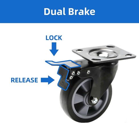 YingGate Swivel Caster Wheel for Cart, 5 Inch Industrial Casters Set of 4 - Heavy Duty Top Plate Casters with Brake 2400 Lbs, 360 Degree Polyurethane Wheels for Cart, Trolleys, Furniture, Equipment in Saudi Arabia