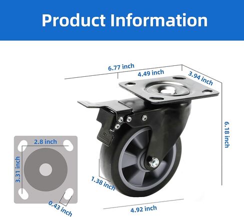 YingGate Swivel Caster Wheel for Cart, 5 Inch Industrial Casters Set of 4 - Heavy Duty Top Plate Casters with Brake 2400 Lbs, 360 Degree Polyurethane Wheels for Cart, Trolleys, Furniture, Equipment in Saudi Arabia
