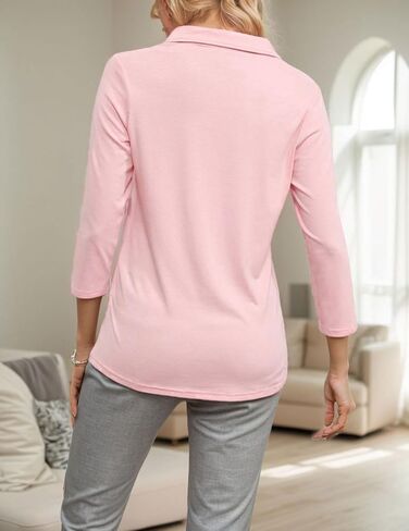 3/4 Sleeve V Neck Polo Shirts for Women Plus Size Casual Loose Fit T-Shirt Trendy Comfy Cute Blouse with Collar in Saudi Arabia