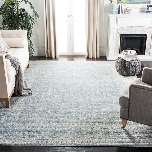 SAFAVIEH Adirondack Collection 8' Square Slate / Ivory ADR108T Oriental Medallion Non-Shedding Living Room Bedroom Dining Home Office Area Rug in Saudi Arabia