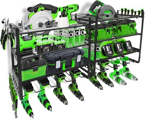 Power Tool Organizer Wall Mount, 4-Layer Heavy-Duty Tool Storage Shelf,4 Drill Holder Wall Mount, Cordless Tool Organizer with Screwdriver, Plier, and Hammer Holders for Garage Workshop（1 Pack） in Saudi Arabia