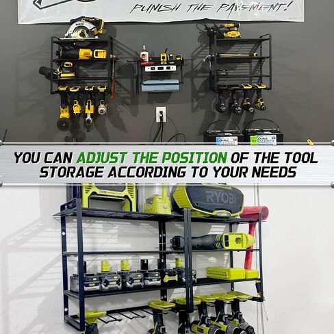 Power Tool Organizer Wall Mount, 4-Layer Heavy-Duty Tool Storage Shelf,4 Drill Holder Wall Mount, Cordless Tool Organizer with Screwdriver, Plier, and Hammer Holders for Garage Workshop（1 Pack） in Saudi Arabia