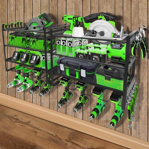 Power Tool Organizer Wall Mount, 4-Layer Heavy-Duty Tool Storage Shelf,4 Drill Holder Wall Mount, Cordless Tool Organizer with Screwdriver, Plier, and Hammer Holders for Garage Workshop（1 Pack） in Saudi Arabia