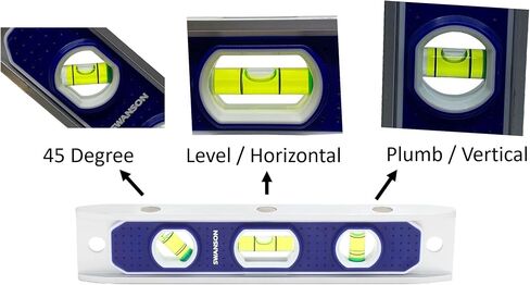 Swanson Tool Co SWTL800M 9 inch Extruded Aluminum Torpedo Level with 3 Rare Earth Magnets and 3 Bubble Vials for 0°/90°/45° Measurements in Saudi Arabia
