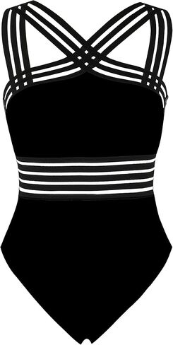 Mycoco Women's One Piece Swimsuits High Neck Crosscriss Straps Bathing Suits High Leg Monokini Swimwear in Kuwait