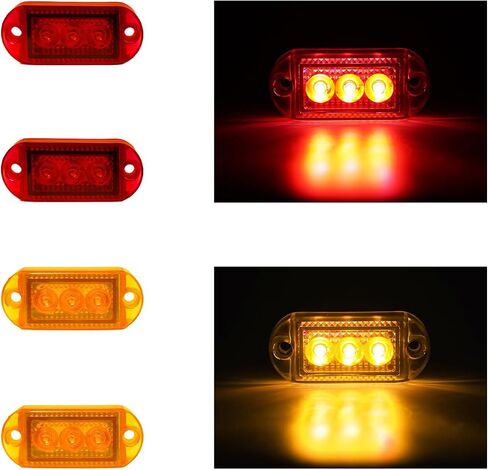 Side Marker Lights 4Pcs Red Amber DC 12V 24V IP65 Waterproof Clearance Light for Truck Trailer (2 Amber + 2 Red) in Saudi Arabia