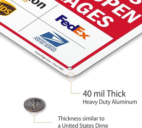 SmartSign Leave Packages Outside Gate Dogs Like To Open Packages Sign with Delivery Partner Logos - 10" x 7", 40 mil Laminated Aluminum - Metal Sign for Outdoors, Porch, Gated Entrances, USA-Made in Saudi Arabia