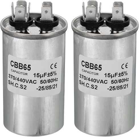 PATIKIL 15uF 15MDF 370/440VAC Fan Start Capacitor,2Pcs CBB65 Circular Run Capacitor for Air Conditioner Cool Heat Pump Condenser Straight in Saudi Arabia