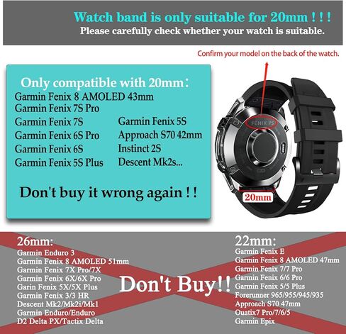 20 ملم متوافق مع سوار ساعة Garmin Fenix ​​7S 7S Pro 6S 6S Pro 5S 5S Plus، أشرطة سيليكون ناعمة لساعة Approach S70 42mm/Descent Mk3 - 43mm/epix Pro 42MM الذكية in Kuwait