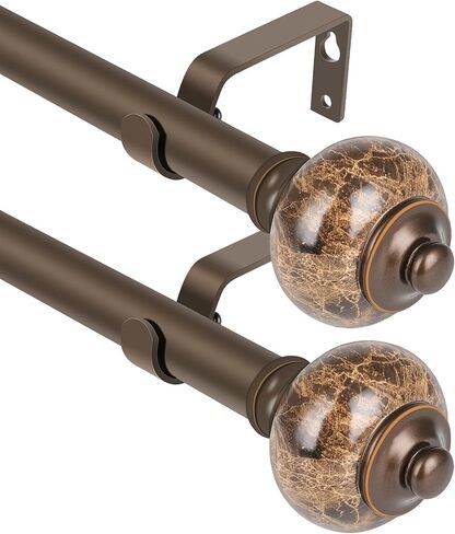 SCITOO Window Curtain Rods,3/4 Inch Polished Bronze Telescoping Curtain Rods for Windows 28-48 inch 2 pack Single curtain rod Marbled Finial in Saudi Arabia