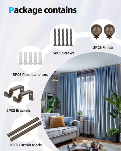 SCITOO Window Curtain Rods,3/4 Inch Polished Bronze Telescoping Curtain Rods for Windows 28-48 inch 2 pack Single curtain rod Marbled Finial in Saudi Arabia