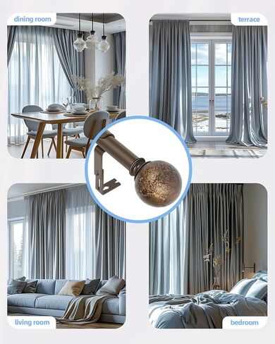 SCITOO Window Curtain Rods,3/4 Inch Polished Bronze Telescoping Curtain Rods for Windows 28-48 inch 2 pack Single curtain rod Marbled Finial in Saudi Arabia