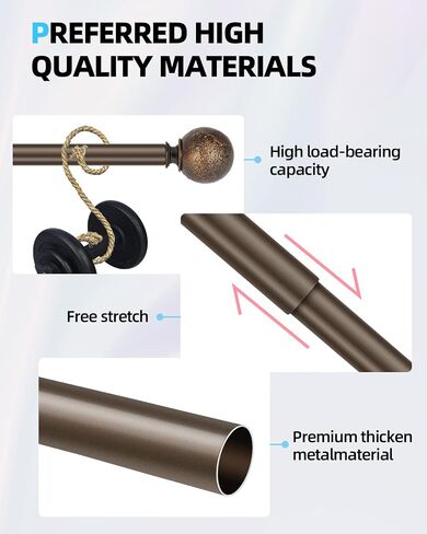 SCITOO Window Curtain Rods,3/4 Inch Polished Bronze Telescoping Curtain Rods for Windows 28-48 inch 2 pack Single curtain rod Marbled Finial in Saudi Arabia