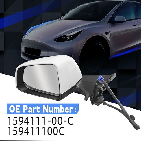 Right Side Mirror With Anti-Glare Compatible with 2020 2021 2022 2023 Tesla Model Y 1594112-00-C, White in Saudi Arabia