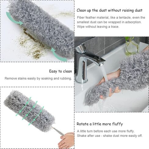 4Pcs Microfiber Duster Kit for High Ceiling with Extension Pole 30-110 Inches,Retractable Gap Dust Brush Cleaner Long Feather Duster for Cleaning Cobweb, Blinds, Furniture,Car, Gray in Saudi Arabia
