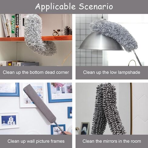 4Pcs Microfiber Duster Kit for High Ceiling with Extension Pole 30-110 Inches,Retractable Gap Dust Brush Cleaner Long Feather Duster for Cleaning Cobweb, Blinds, Furniture,Car, Gray in Saudi Arabia