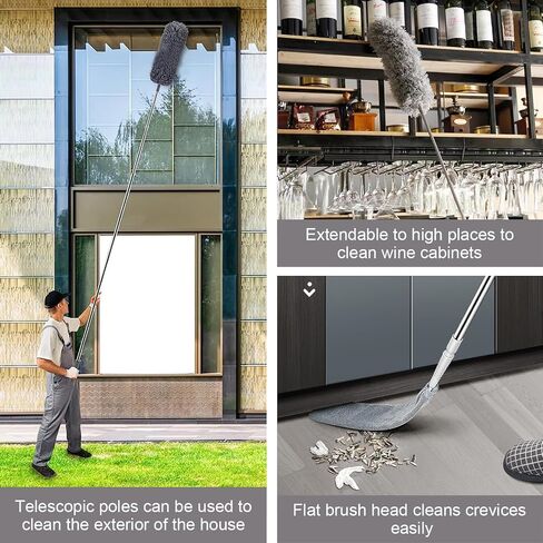 4Pcs Microfiber Duster Kit for High Ceiling with Extension Pole 30-110 Inches,Retractable Gap Dust Brush Cleaner Long Feather Duster for Cleaning Cobweb, Blinds, Furniture,Car, Gray in Saudi Arabia