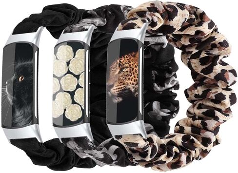 Scrunchie bands Compatible with Fitbit Charge 5 Band,For Women,Replacement Strap,Large Small,Elastic Fabric Pattern Wristbands Soft Cloth watch band For Charge 5 (Large, J) in Saudi Arabia