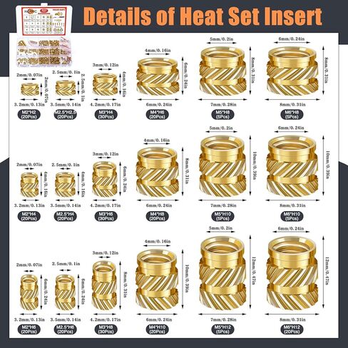 432 Pcs Threaded Inserts for Plastic Heat Set Insert M2 M2.5 M3 M4 M5 M6 Brass Metric Knurled Nuts Kit for 3D Printing Automotive Plastic Shell in Kuwait
