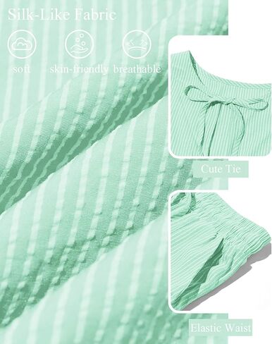 Yousify ملابس نسائية مكونة من قطعتين مخططة بأكمام طويلة وربطات أمامية وسراويل واسعة الساق أطقم صالة PJ ملابس نوم 2024 in Kuwait