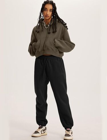 Flygo Womens Fleece Hoodie Sweatshirt Cropped Drawstring Hooded Crop Tops Pullover with Kangaroo Pocket in Saudi Arabia