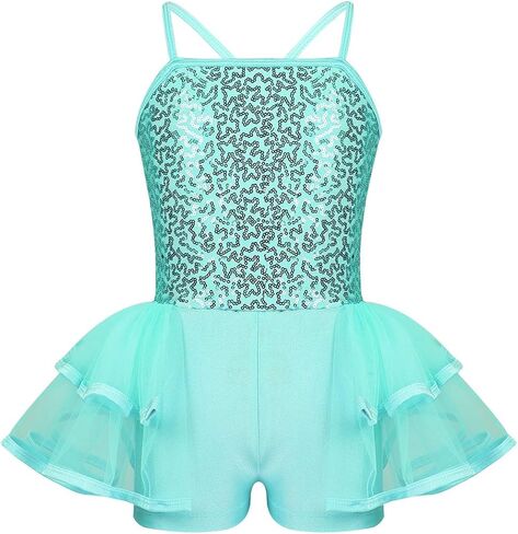 YiZYiF Kids Girl's Sequined Camisole Ballet Dress Chiffon Dance Leotard in Saudi Arabia