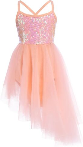 YiZYiF Kids Girl's Sequined Camisole Ballet Dress Chiffon Dance Leotard in Saudi Arabia