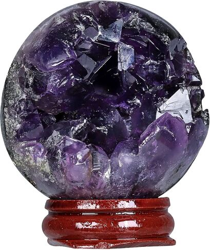 mookaitedecor Amethyst Geode Crystal Ball with Wooden Stand, Feng Shui Stone Sphere Energy Cave for Home Decoration Divination, 2.4-2.76 Inches in Kuwait