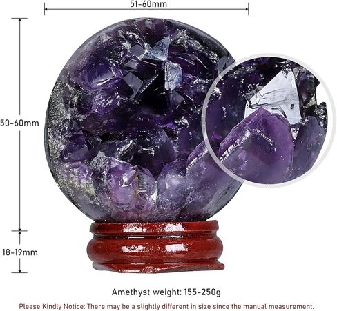 mookaitedecor Amethyst Geode Crystal Ball with Wooden Stand, Feng Shui Stone Sphere Energy Cave for Home Decoration Divination, 2.4-2.76 Inches in Kuwait