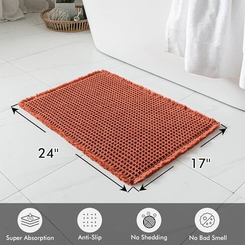 مجموعة MIULEE الخريفية البرتقالية مكونة من 2 سجاد حمام وافل، سجاد حمام فائق الامتصاص وغير قابل للانزلاق، سجادات حمام قابلة للغسل في الغسالة مع شرابات، سجادات دش مدعومة بالمطاط فائقة النعومة لأرضية الحمام، حوض استحمام، 17 × 24 بوصة in Kuwait