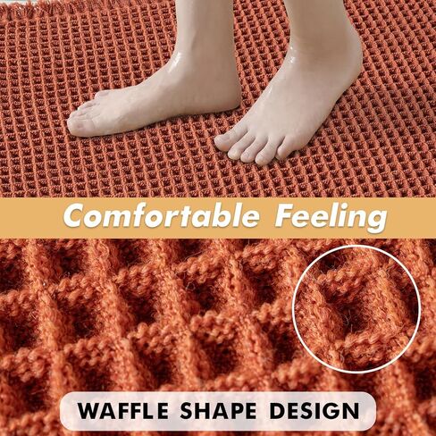 مجموعة MIULEE الخريفية البرتقالية مكونة من 2 سجاد حمام وافل، سجاد حمام فائق الامتصاص وغير قابل للانزلاق، سجادات حمام قابلة للغسل في الغسالة مع شرابات، سجادات دش مدعومة بالمطاط فائقة النعومة لأرضية الحمام، حوض استحمام، 17 × 24 بوصة in Kuwait