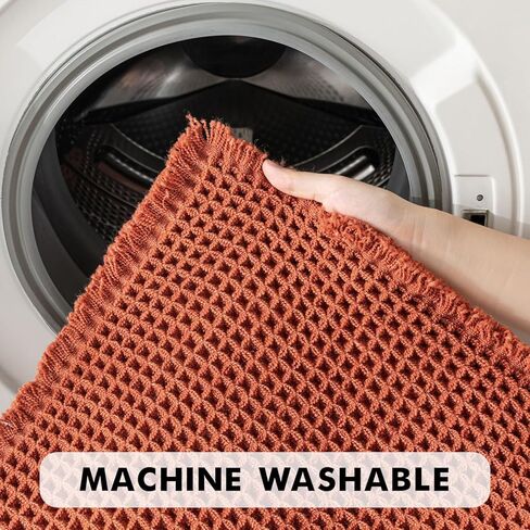 مجموعة MIULEE الخريفية البرتقالية مكونة من 2 سجاد حمام وافل، سجاد حمام فائق الامتصاص وغير قابل للانزلاق، سجادات حمام قابلة للغسل في الغسالة مع شرابات، سجادات دش مدعومة بالمطاط فائقة النعومة لأرضية الحمام، حوض استحمام، 17 × 24 بوصة in Kuwait