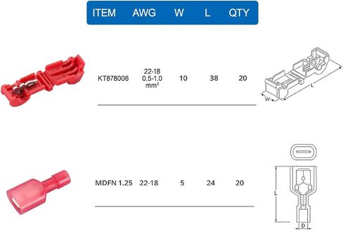 Baomain T-Tap Wire Connectors, Quick Splice Wire Terminals with 1/4" Nylon Fully Male Spade Connectors Kit AWG 12-10 Gauge Yellow 100 PCS/50 Pairs (Yellow) in Saudi Arabia