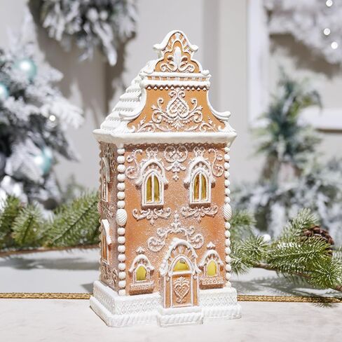 Braxio Gingerbread House زينة عيد الميلاد في الأماكن المغلقة - منزل خبز الزنجبيل لعيد الميلاد من الراتنج مع ضوء LED ديكور منزلي داخلي هدايا للرجال لعيد الميلاد 6.5 * 5.5 * 13.5 بوصة in Kuwait