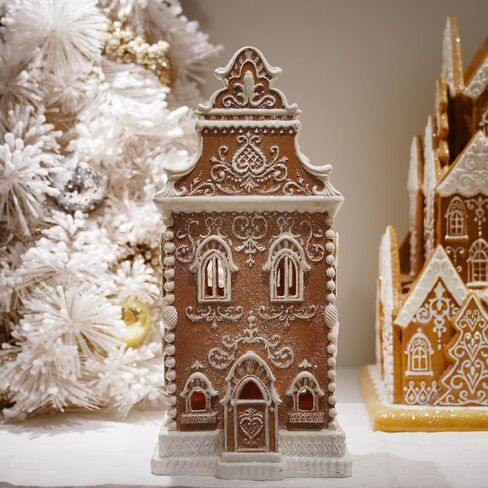 Braxio Gingerbread House زينة عيد الميلاد في الأماكن المغلقة - منزل خبز الزنجبيل لعيد الميلاد من الراتنج مع ضوء LED ديكور منزلي داخلي هدايا للرجال لعيد الميلاد 6.5 * 5.5 * 13.5 بوصة in Kuwait