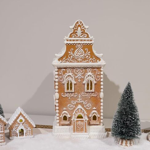 Braxio Gingerbread House زينة عيد الميلاد في الأماكن المغلقة - منزل خبز الزنجبيل لعيد الميلاد من الراتنج مع ضوء LED ديكور منزلي داخلي هدايا للرجال لعيد الميلاد 6.5 * 5.5 * 13.5 بوصة in Kuwait